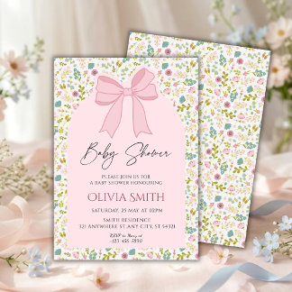 Invitación Pink Bow Floral Baby Shower