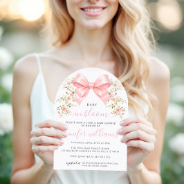 Invitación Pink Bow Floral Coquette Baby in Bloom Shower