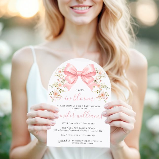 Invitación Pink Bow Floral Coquette Baby in Bloom Shower (Subido por el creador)