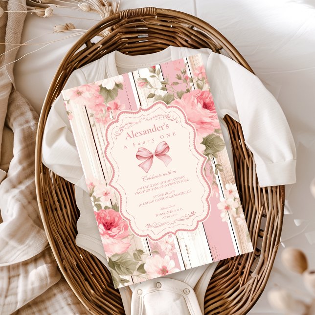 Invitación Pink Bow Floral Fancy ONE Chica Primer cumpleaños (Subido por el creador)