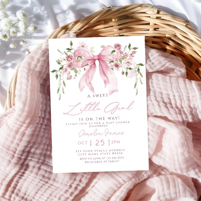 Invitación Pink Bow Floral Girl Baby Shower (Subido por el creador)