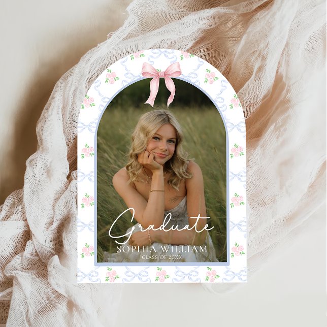 Invitación Pink Bow Floral Graduation Party (Subido por el creador)