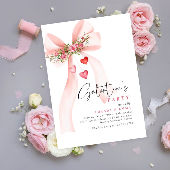 Invitación Pink bow floral hearts gal pals Valentine's  (Subido por el creador)