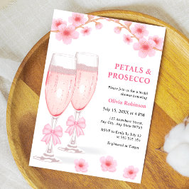 Invitación Pink Bow Floral Petals and Prosecco Bridal Shower 