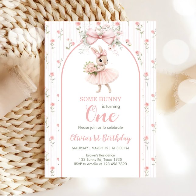 Invitación Pink Bow & Floral Some Bunny is One 1st Birthday (Subido por el creador)