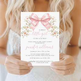 Invitación Pink Bow Floral Spring Baby Girl Shower