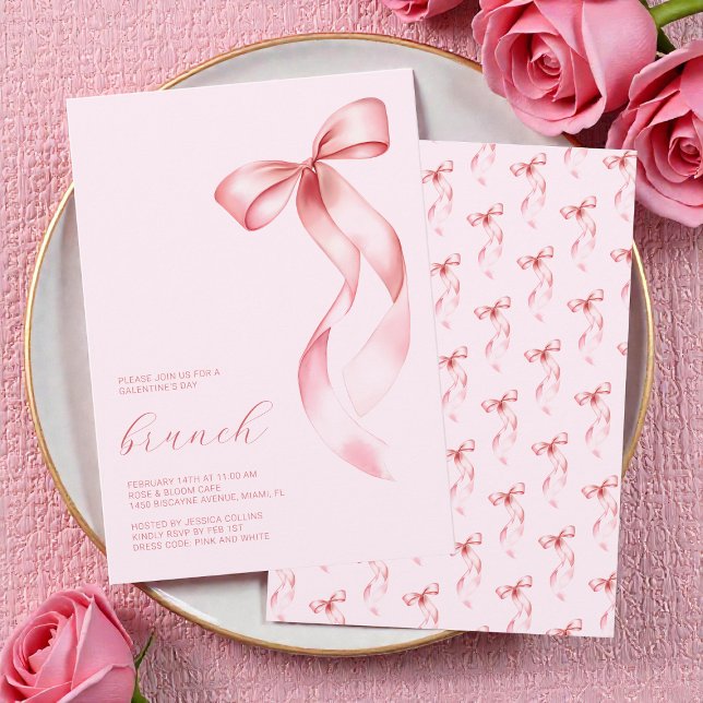 Invitación Pink Bow Friends Valentine Galentine’s Day Brunch (Pink Bow Friends Valentine Galentine’s Day Brunch Invitation)
