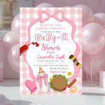 Invitación Pink Bow Gingham  Babyq baby shower invitation<br><div class="desc">Pink Bow Gingham Babyq Baby Shower Invitation,  Barbecue Baby Shower Invite,  Pink Bow BBQ Grill Baby Shower Invite</div>