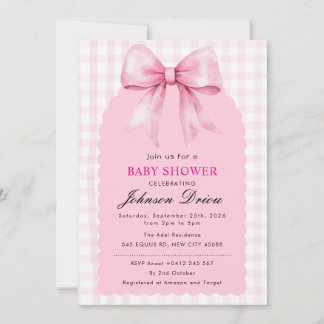 Invitación Pink Bow Girl Baby Shower