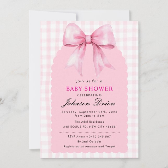 Invitación Pink Bow Girl Baby Shower (Anverso)