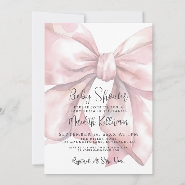 Invitación Pink Bow Girl Baby Shower (Anverso)