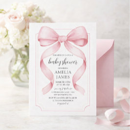Invitación Pink Bow Girl Baby Shower 