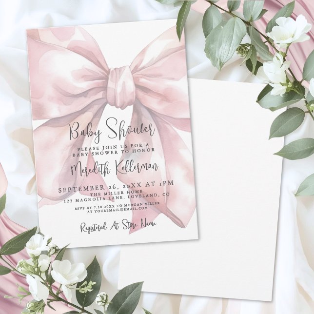 Invitación Pink Bow Girl Baby Shower (Pink Bow Girl Baby Shower Invitation)
