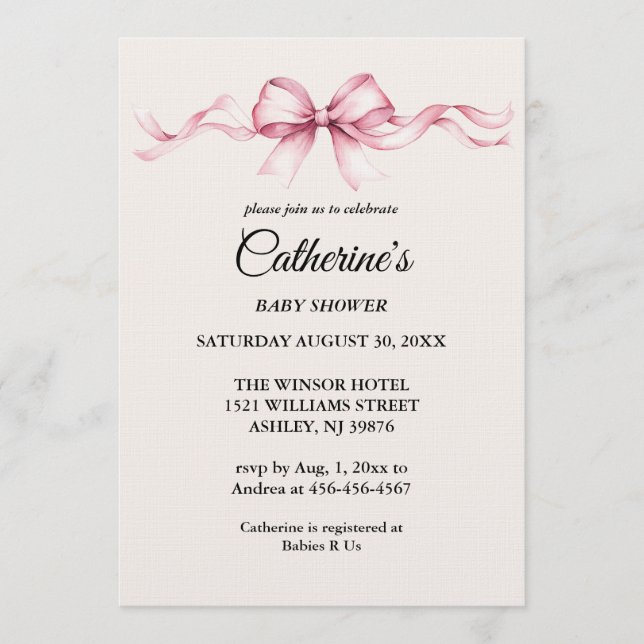 Invitación Pink Bow Girl Baby Shower Invitation (Anverso)