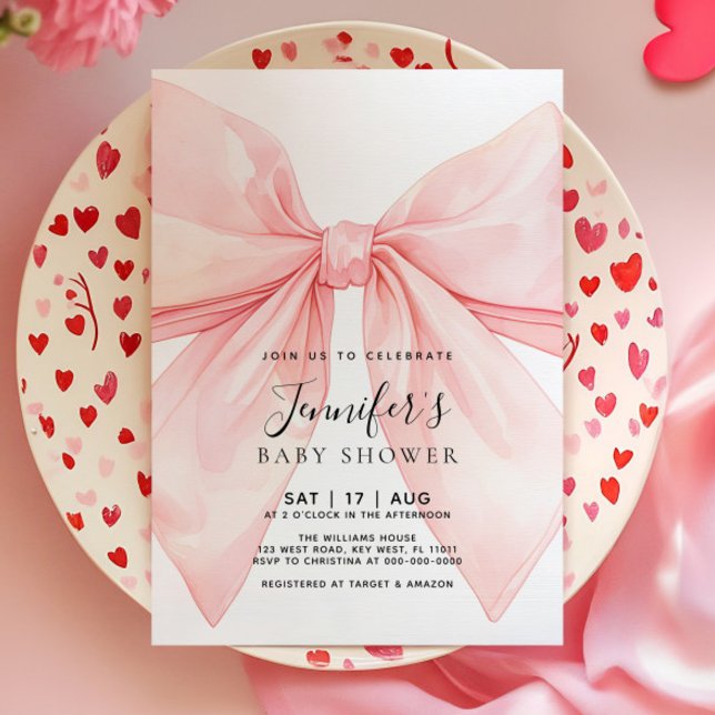 Invitación Pink Bow Girl Baby Shower Invitation (Subido por el creador)