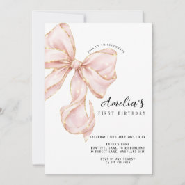 Invitación Pink Bow Girl First Birthday 