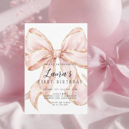 Invitación Pink Bow Girl First Birthday 