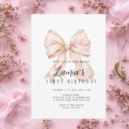 Invitación Pink Bow Girl First Birthday 