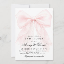 Invitación Pink Bow Girl Modern Baby Shower 