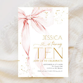 Invitación Pink Bow Girls 10th Birthday 