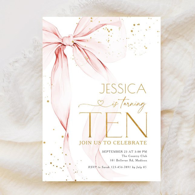 Invitación Pink Bow Girls 10th Birthday  (Subido por el creador)