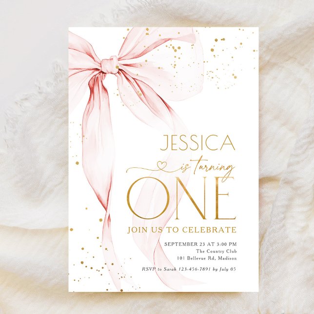 Invitación Pink Bow Girls 1st Birthday  (Subido por el creador)