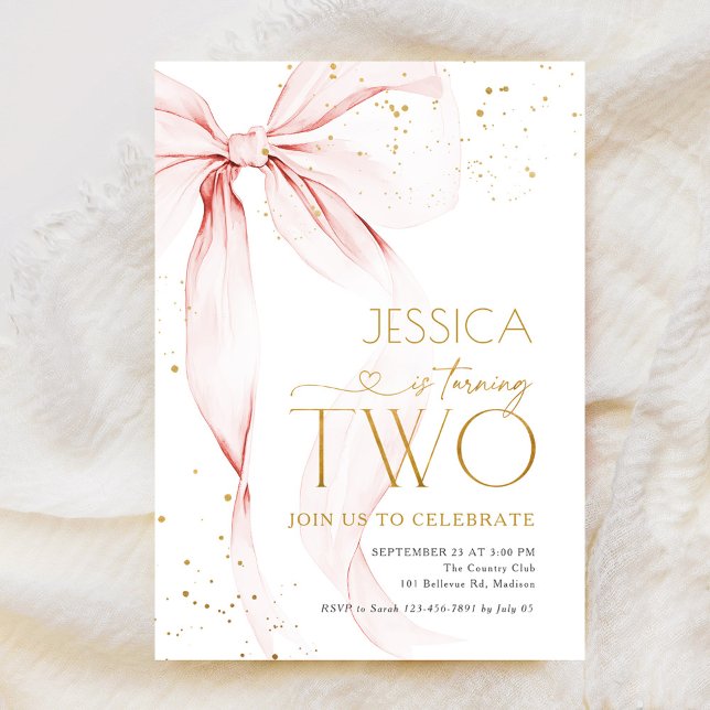 Invitación Pink Bow Girls 2nd Birthday  (Subido por el creador)