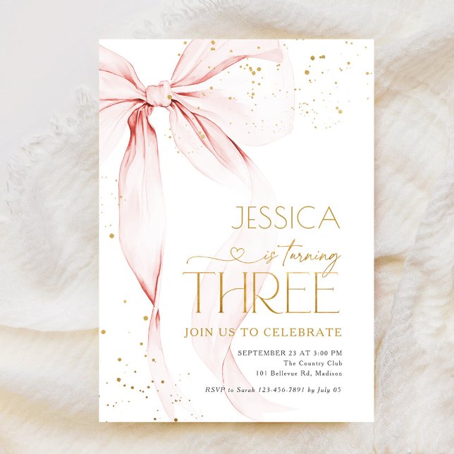 Invitación Pink Bow Girls 3rd Birthday  (Subido por el creador)