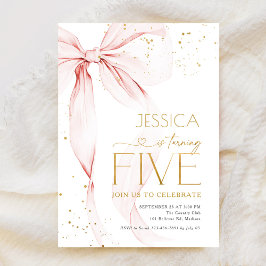 Invitación Pink Bow Girls 5th Birthday 