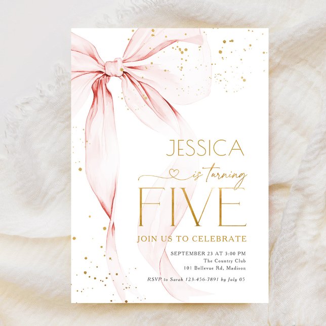Invitación Pink Bow Girls 5th Birthday  (Subido por el creador)