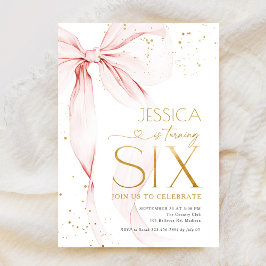 Invitación Pink Bow Girls 6th Birthday 