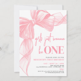 Invitación Pink Bow Girls Just Wanna Be ONE 1st Birthday