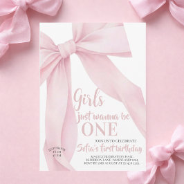 Invitación  Pink Bow Girls Just Wanna be ONE First Birthday