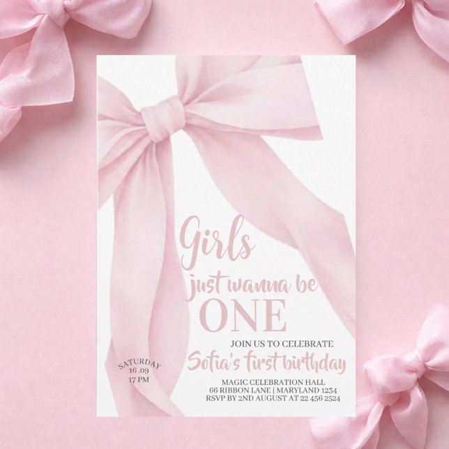 Invitación  Pink Bow Girls Just Wanna be ONE First Birthday (Subido por el creador)
