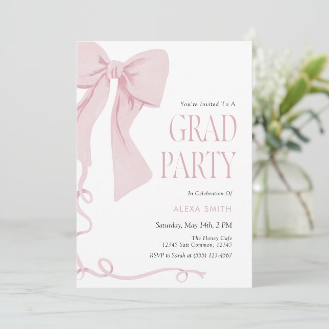 Invitación Pink Bow Graduation Coquette Aesthetic  (Anverso de pie)