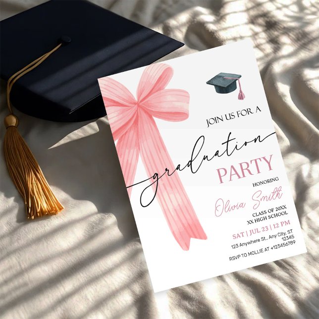 Invitación Pink Bow Graduation Party (Subido por el creador)