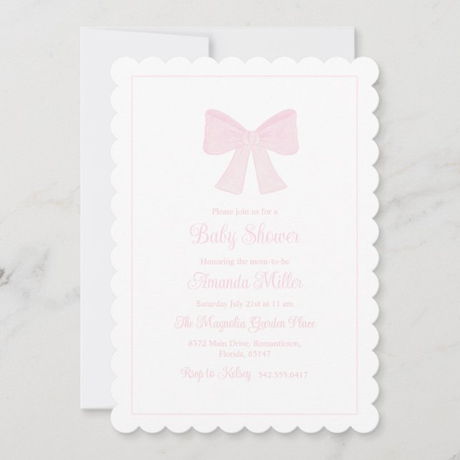 Invitación Pink Bow Grandmillennial Preppy Baby Shower (Anverso)