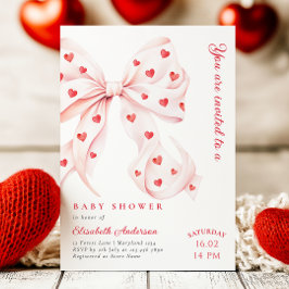Invitación Pink Bow Hearts Valentines Baby Shower