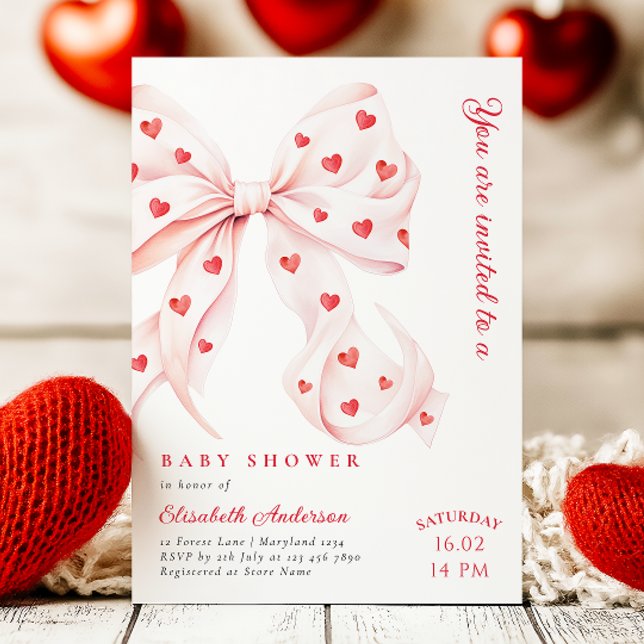 Invitación Pink Bow Hearts Valentines Baby Shower (Subido por el creador)