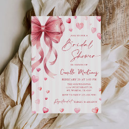Invitación Pink Bow Hearts Valentines Bridal Shower