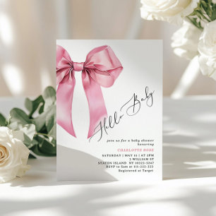 Invitación Pink Bow Hello Baby Girl Baby Shower