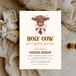 Invitación Pink Bow Holy Cow Western Cowgirl Briower Shower