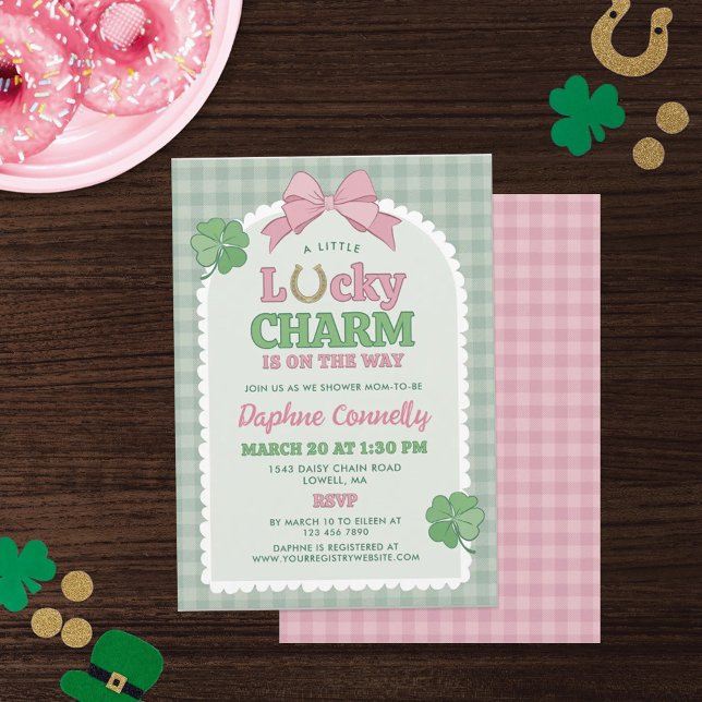 Invitación Pink Bow Horseshoe Lucky Charm Girl Baby Shower (Subido por el creador)