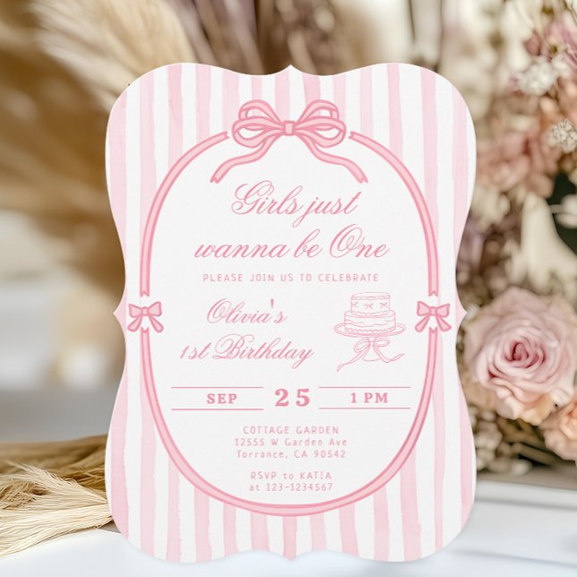 Invitación Pink Bow Just Wanna be One First Birthday (Subido por el creador)