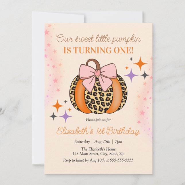 Invitación Pink Bow Leopardo Little Sweet Pumpkin Cumpleaños (Anverso)