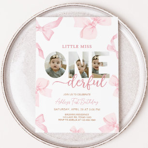 Invitación Pink Bow Little Miss Photo Birday Party
