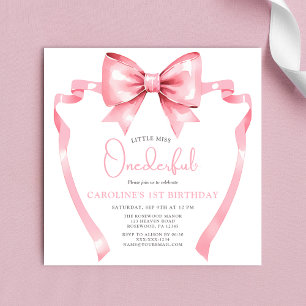 Invitación Pink Bow Little Miss Un Maravilloso Primer Cumplea