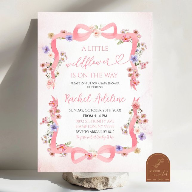 Invitación Pink Bow Little Wildflower Baby Shower (Subido por el creador)