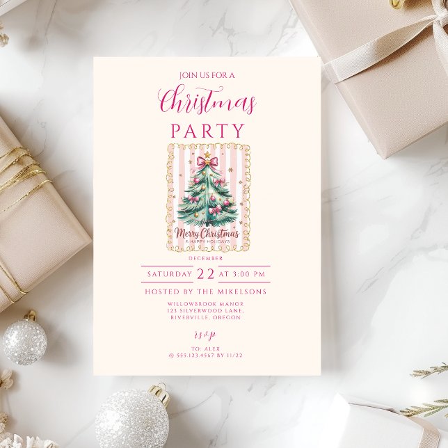 Invitación Pink Bow Merry Christmas (Subido por el creador)
