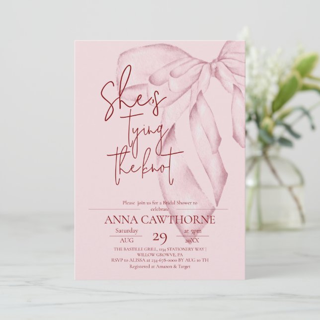 Invitación Pink Bow ⎮Modern Elegant Bridal Shower (Anverso de pie)